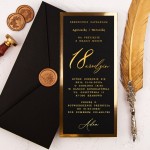 Eleganckie zaproszenia na 18 urodziny na czarnym papierze - Gold Black Rome 18